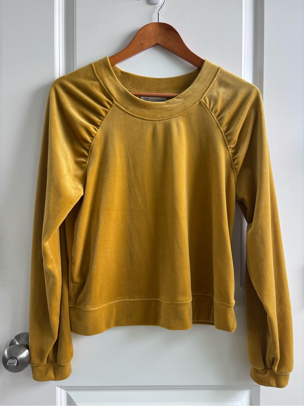 Saturday Sunday Women's Gold Velvet Raglan Pullover Top